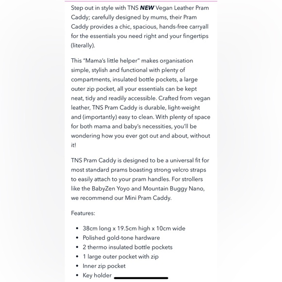 The Nappy Society Vegan Leather Pram Caddy Black/Gunmetal Stroller Bag Organizer - Picture 6 of 11